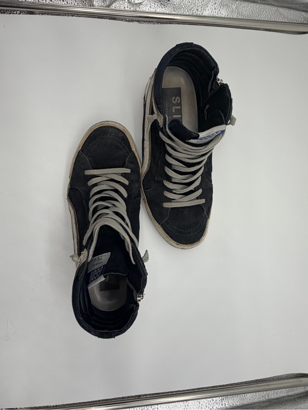Golden Goose Black High-Top Sneakers with White Laces Sz 38 EU - Picture 6 of 9